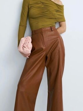 Rosetta Getty Brown Leather Flat-Front Shorts